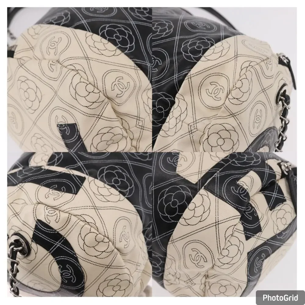 CHANEL Coated Canvas Camellia Printed Calfskin Bowling Bag